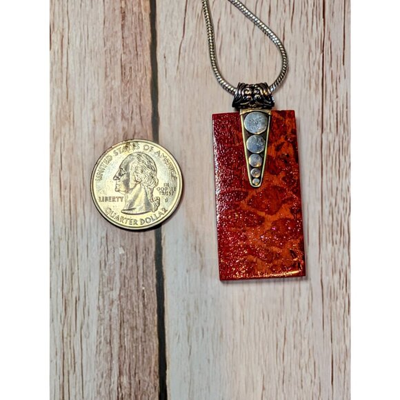 Red Sponge Coral Sterling Silver Pendant Necklace With 18" Long Chain Bohemian - Picture 8 of 11